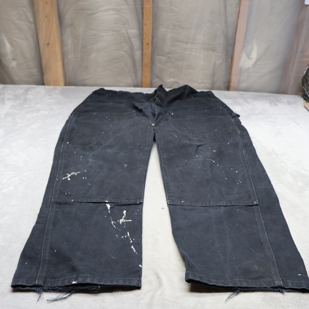 Carhartt Pants Mens 40x29 Black Loose Straight Washed Duck Double Knee B136 READ